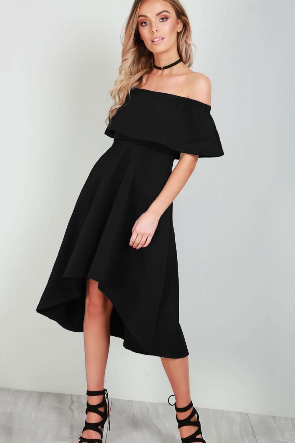 Bella Off Shoulder Dipped Hem Midi Dress - bejealous-com