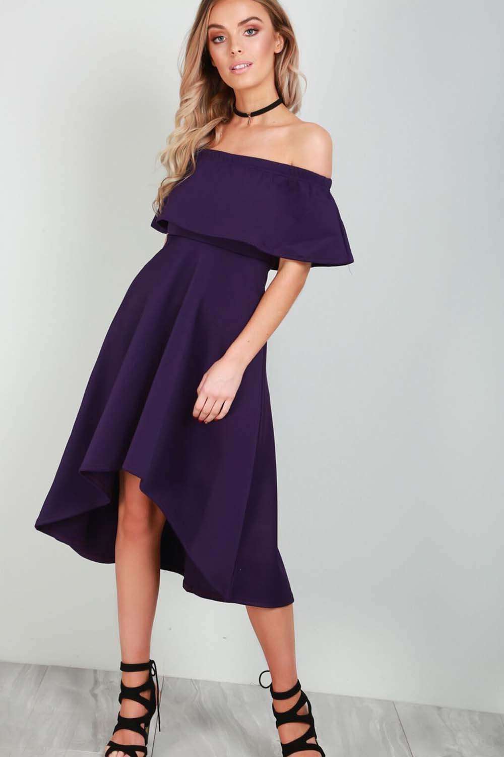 Bella Off Shoulder Dipped Hem Midi Dress - bejealous-com