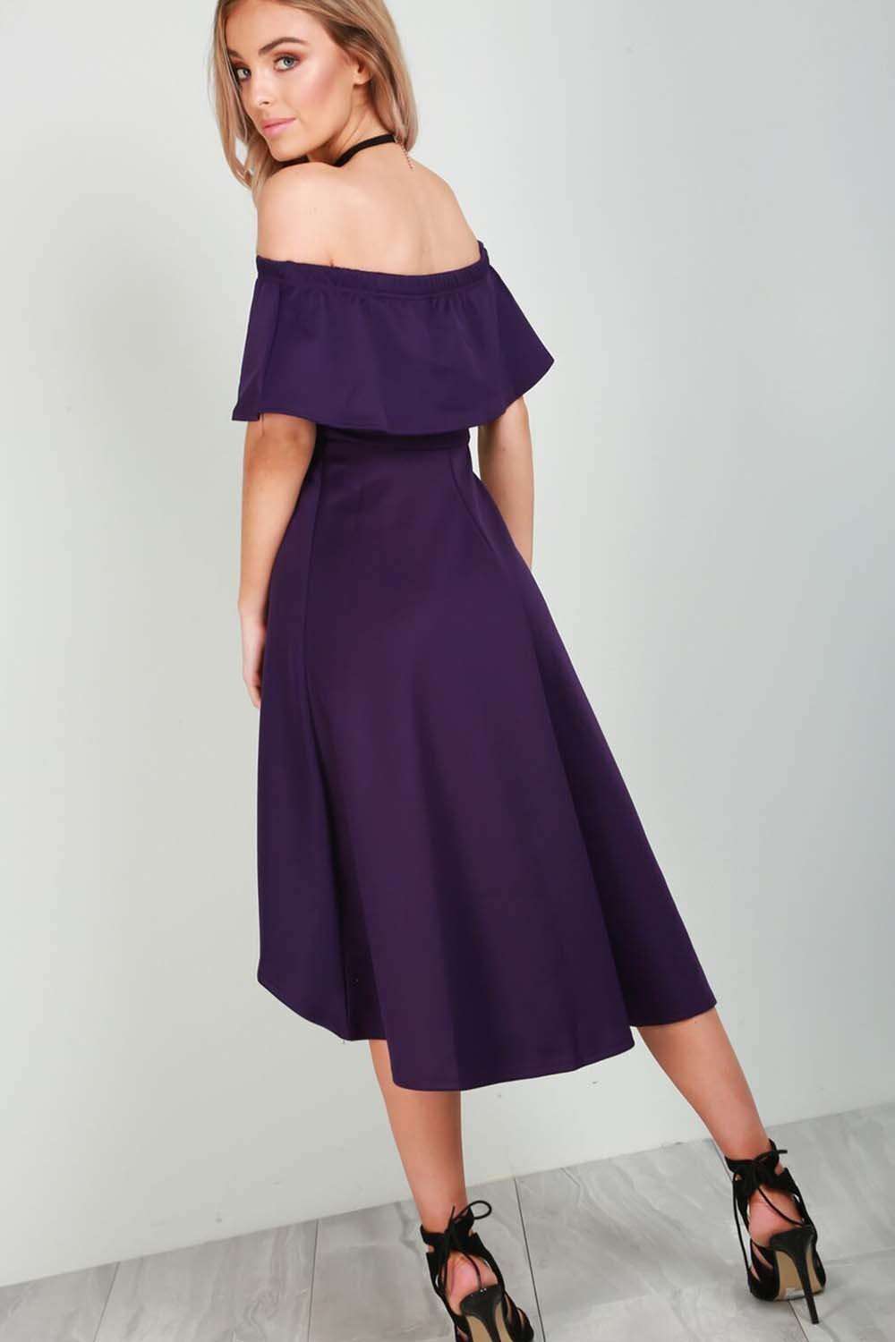 Bella Off Shoulder Dipped Hem Midi Dress - bejealous-com