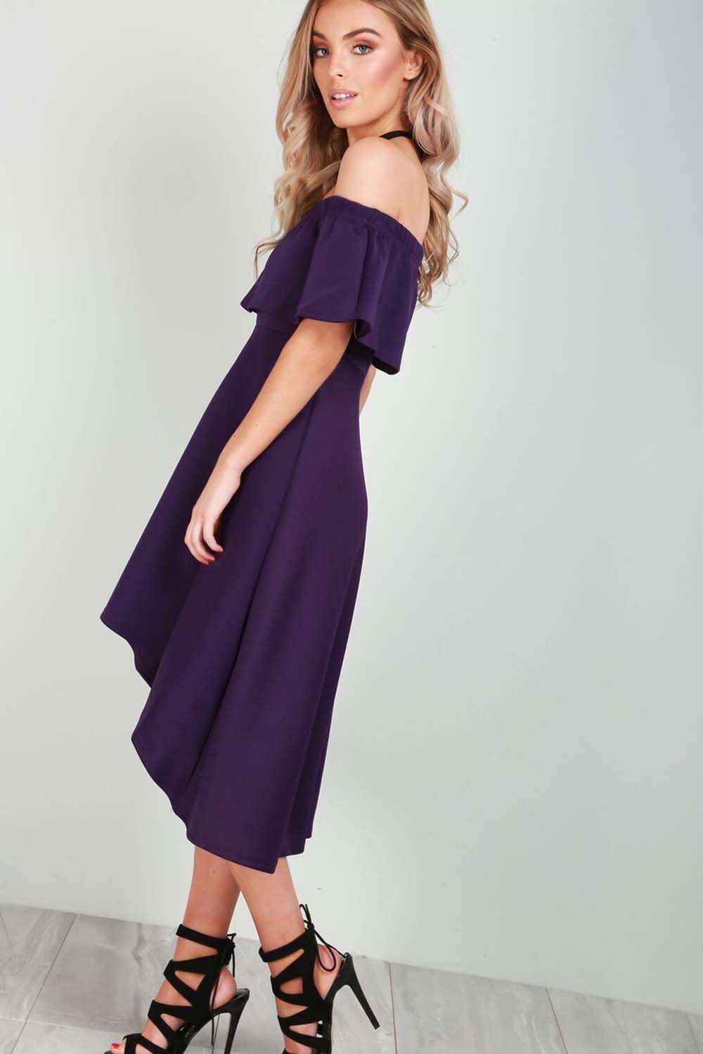 Bella Off Shoulder Dipped Hem Midi Dress - bejealous-com