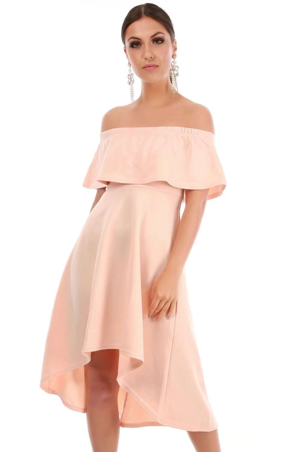Bella Off Shoulder Dipped Hem Midi Dress - bejealous-com