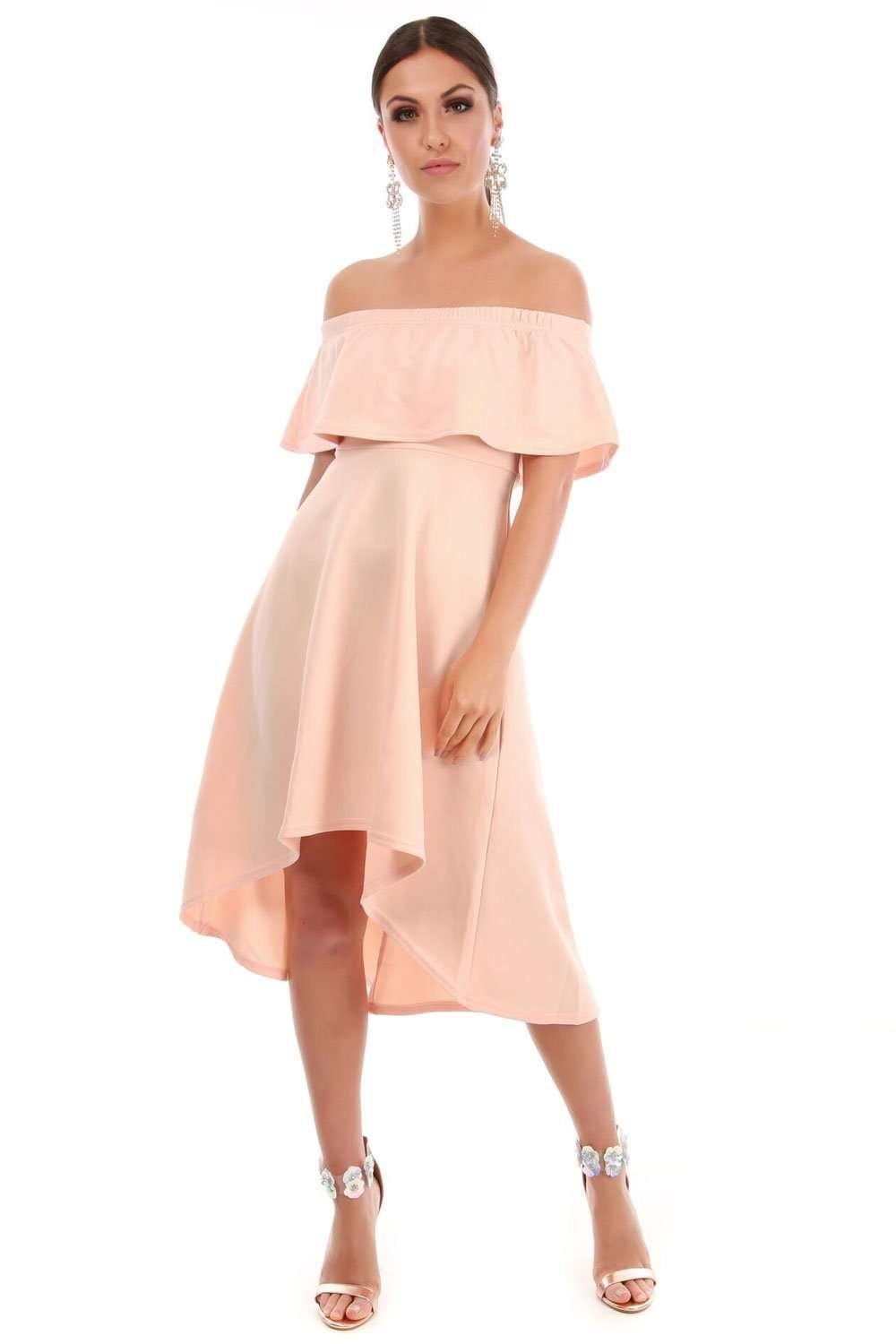 Bella Off Shoulder Dipped Hem Midi Dress - bejealous-com