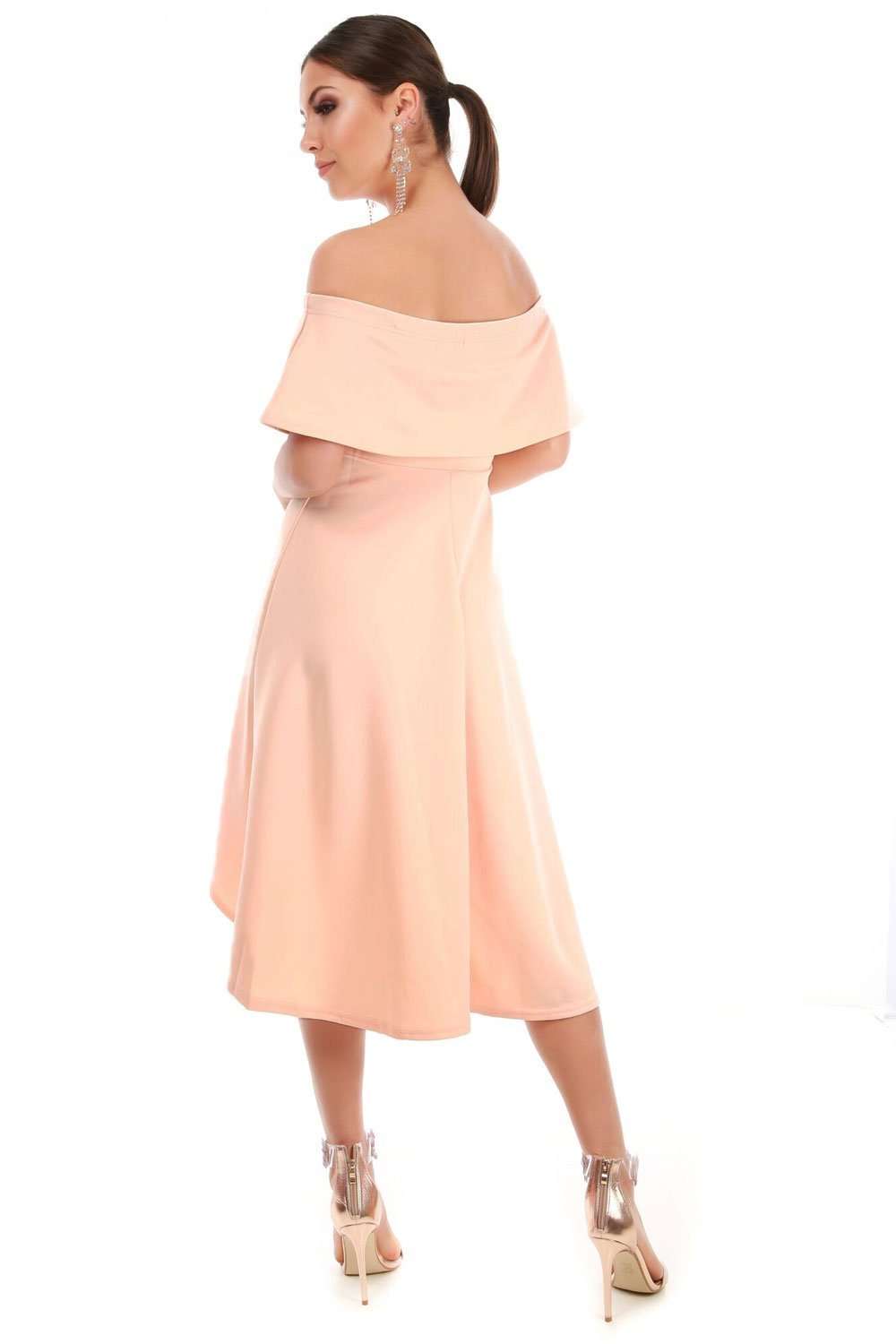 Bella Off Shoulder Dipped Hem Midi Dress - bejealous-com