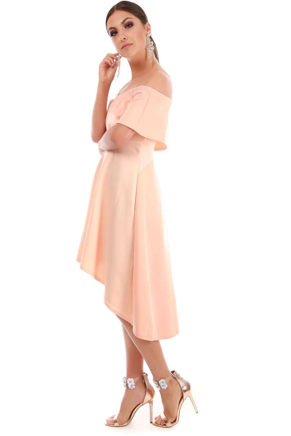 Bella Off Shoulder Dipped Hem Midi Dress - bejealous-com