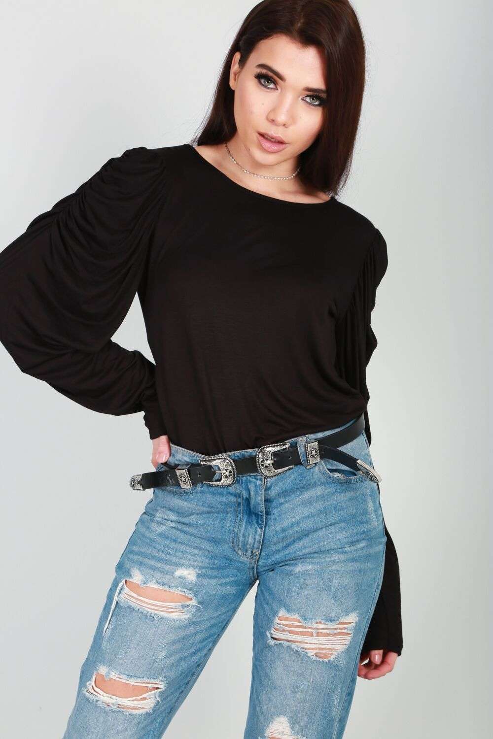 Bethanie Ruched Sleeve Basic Jersey Top - bejealous-com