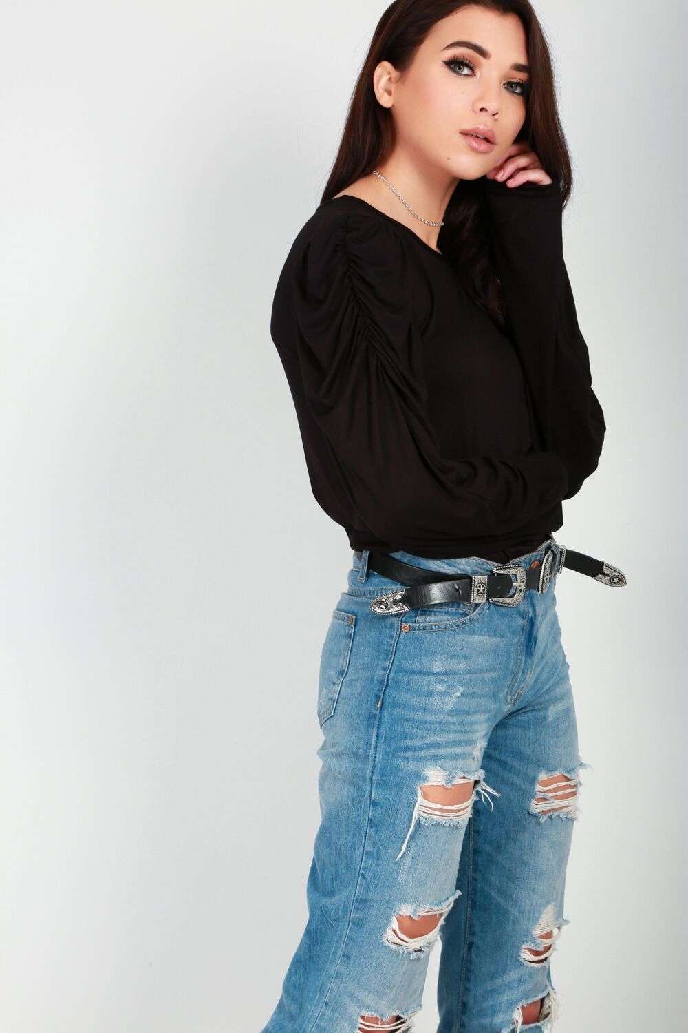 Bethanie Ruched Sleeve Basic Jersey Top - bejealous-com