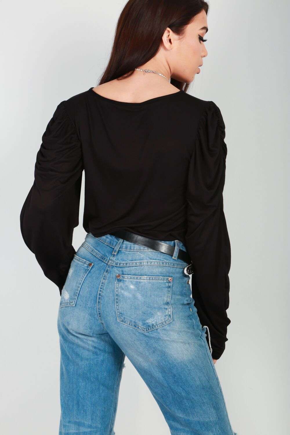 Bethanie Ruched Sleeve Basic Jersey Top - bejealous-com