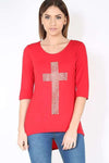 Bianca Studded Cross Dipped Hem Tshirt - bejealous-com