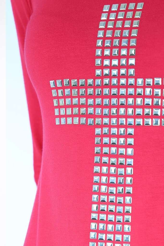 Bianca Studded Cross Dipped Hem Tshirt - bejealous-com