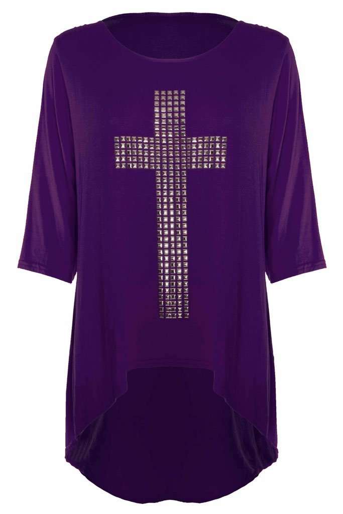 Bianca Studded Cross Dipped Hem Tshirt - bejealous-com