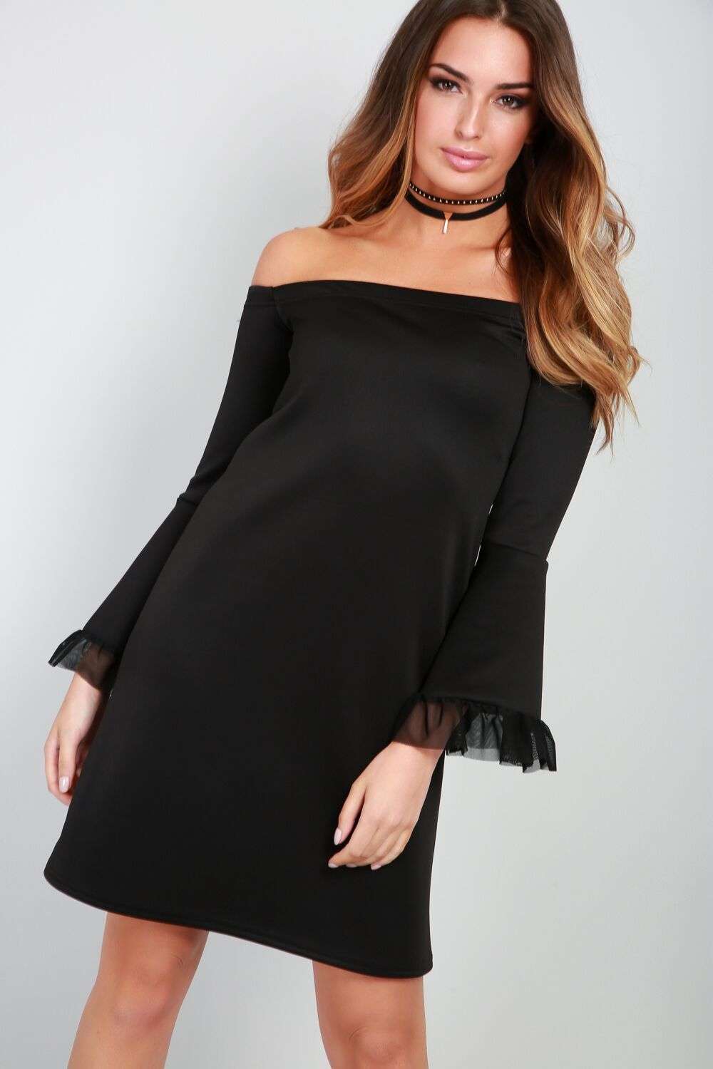 Billie Mesh Trim Long Sleeve Mini Dress - bejealous-com