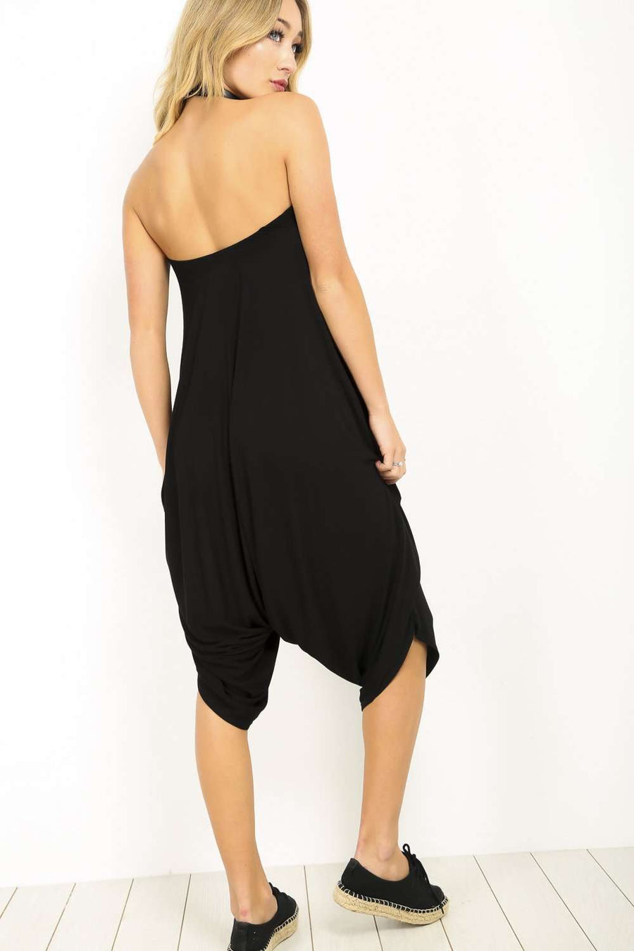 Black Bardot Basic Harem Cropped Leg Jumpsuit - bejealous-com