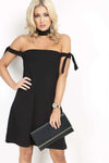 Black Bardot Tie Sleeve Mini Swing Dress - bejealous-com