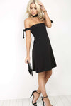 Black Bardot Tie Sleeve Mini Swing Dress - bejealous-com