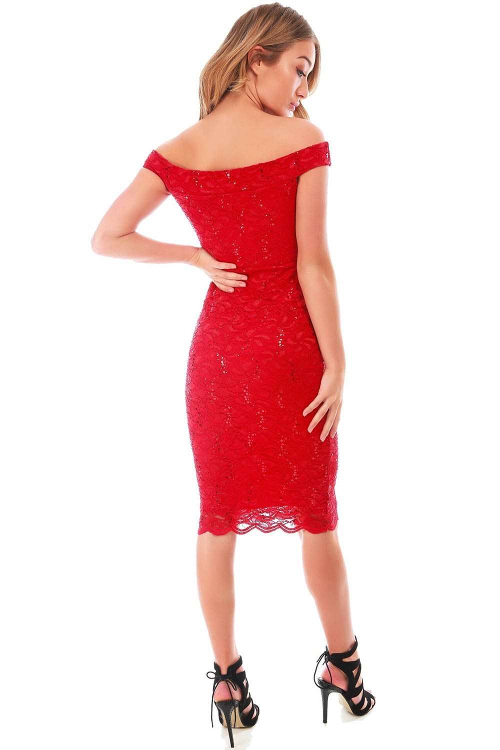 Black Bardot V Bar Sequin Bodycon Midi Dress - bejealous-com