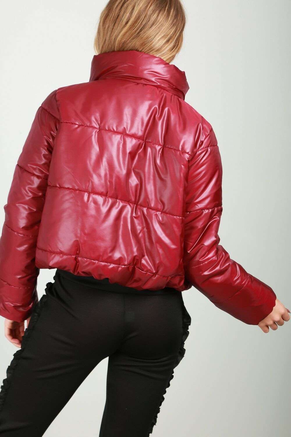 Black Cropped High Shine Quilted Puffer Jacket - bejealous-com