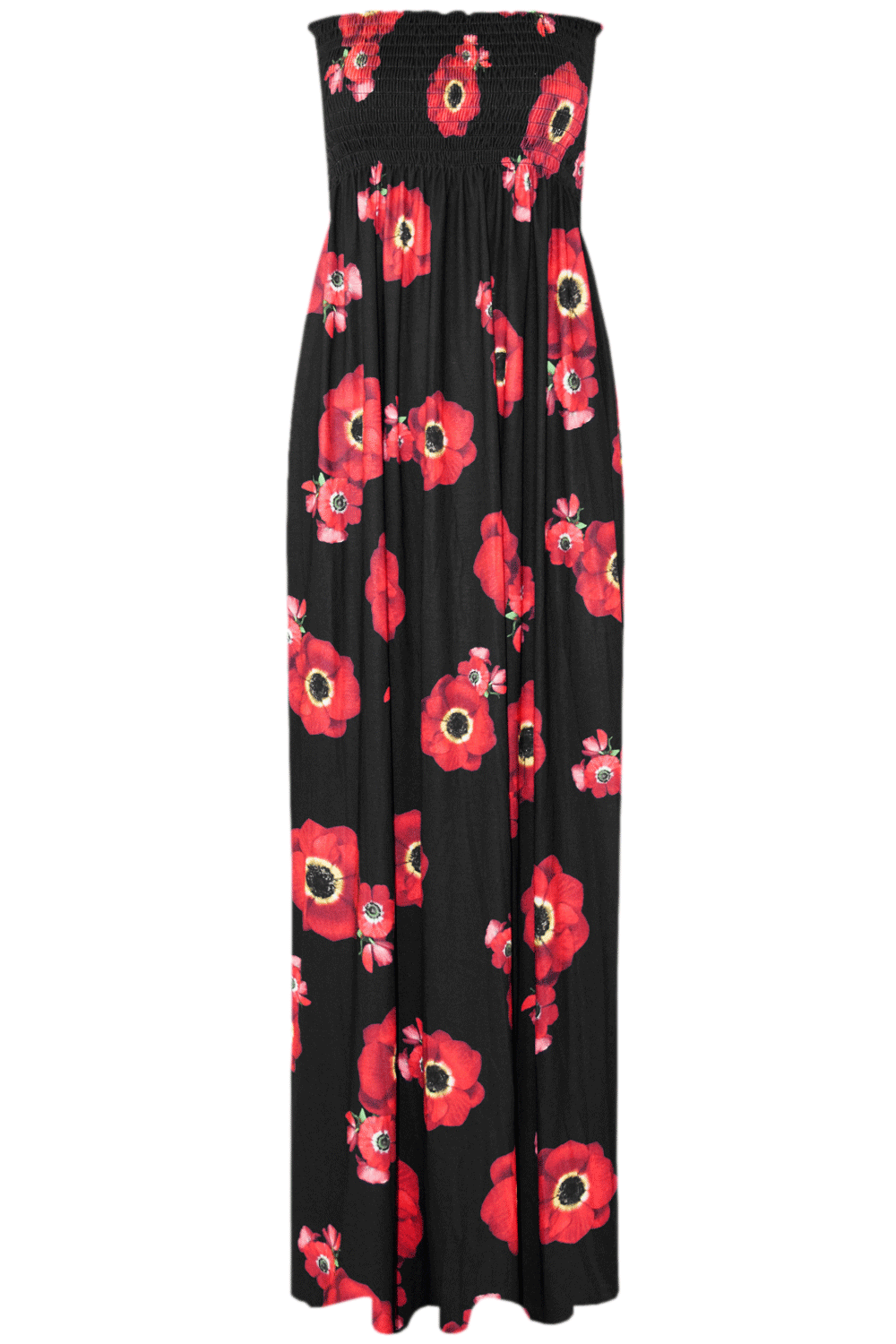 Black Floral Sheering Strapless Floral Maxi Dress - bejealous-com