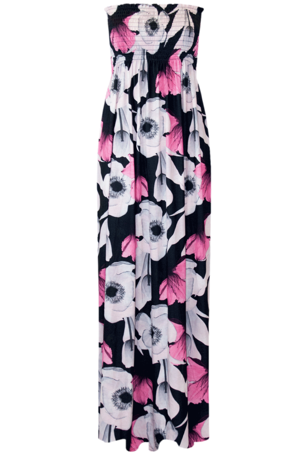 Black Floral Sheering Strapless Floral Maxi Dress - bejealous-com