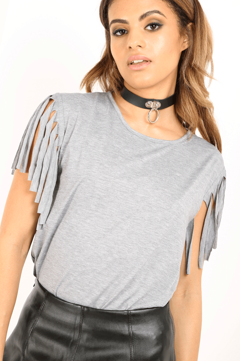 Black Fringe Sleeve Oversized Basic Tshirt - bejealous-com