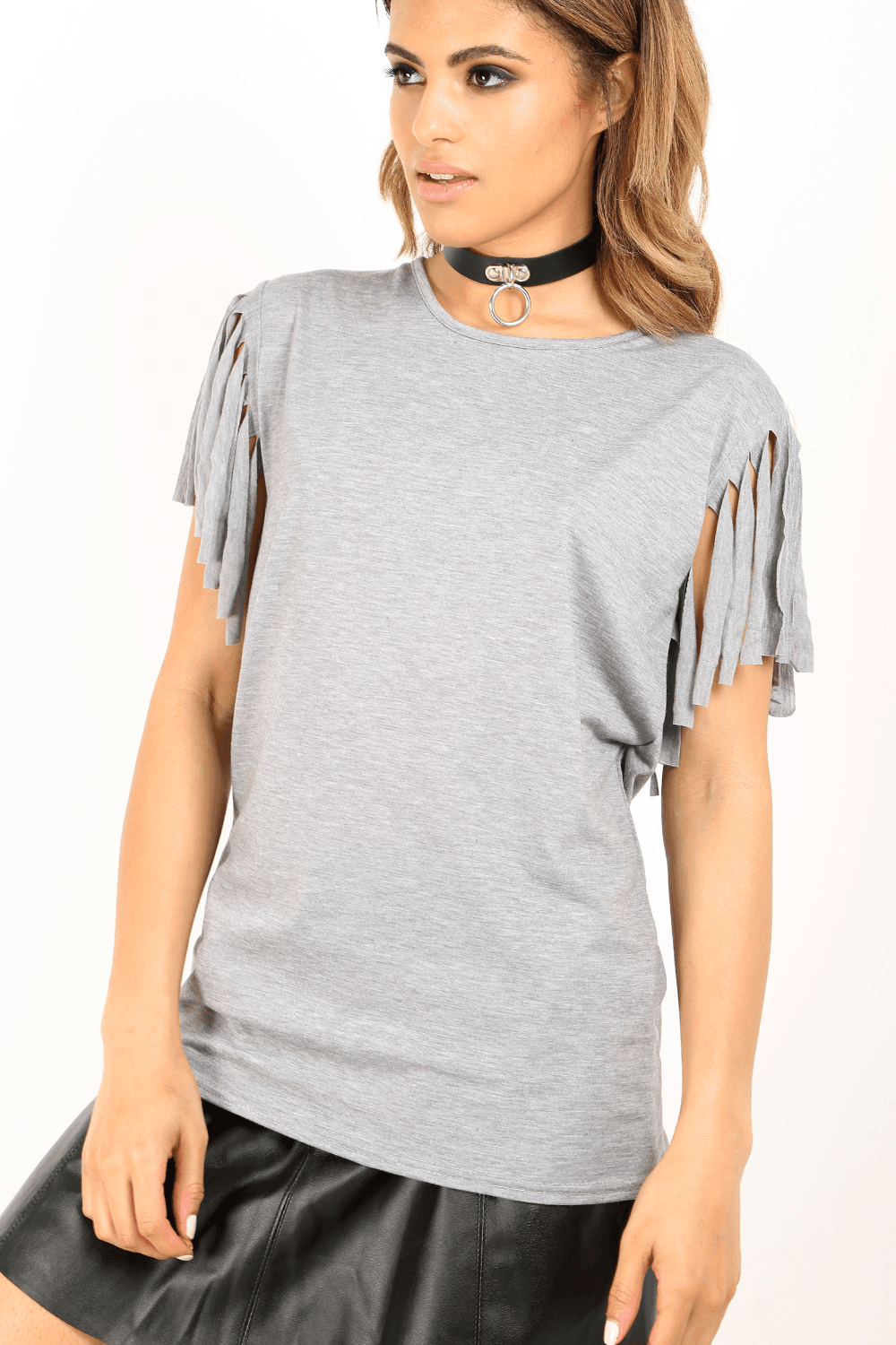 Black Fringe Sleeve Oversized Basic Tshirt - bejealous-com