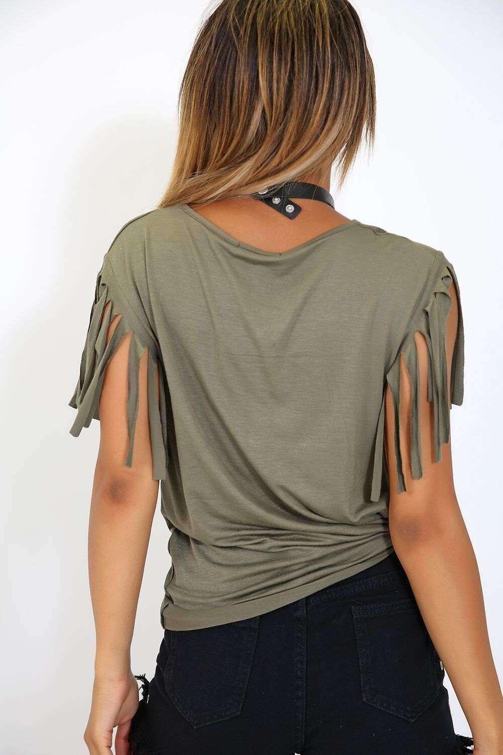 Black Fringe Sleeve Oversized Basic Tshirt - bejealous-com