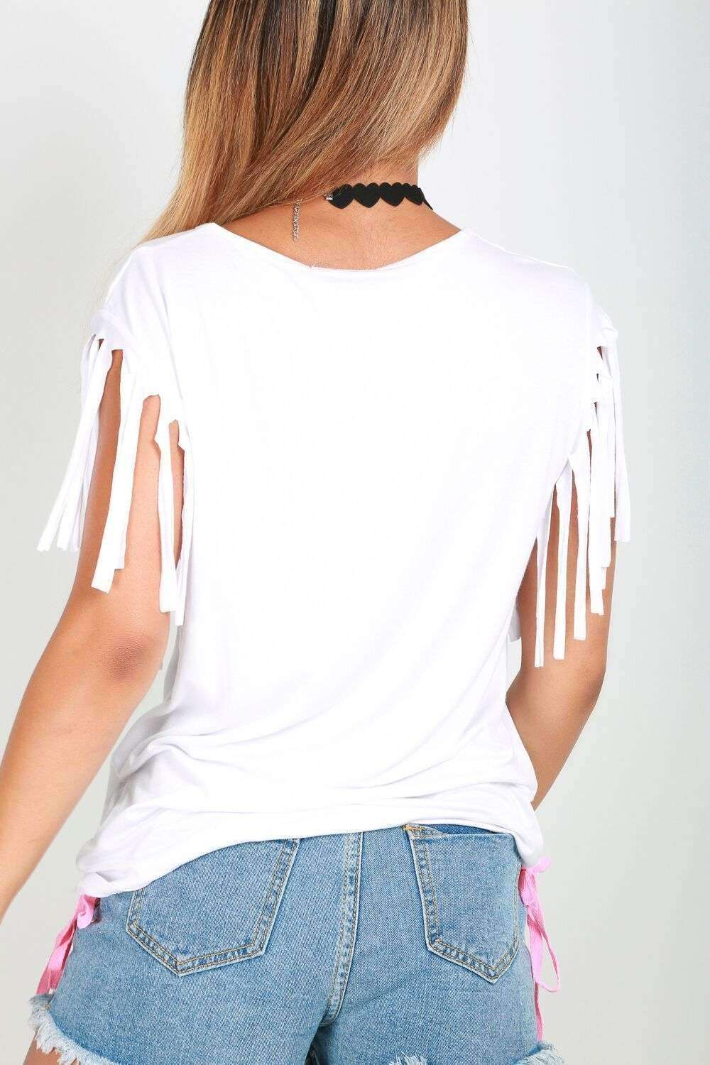 Black Fringe Sleeve Oversized Basic Tshirt - bejealous-com