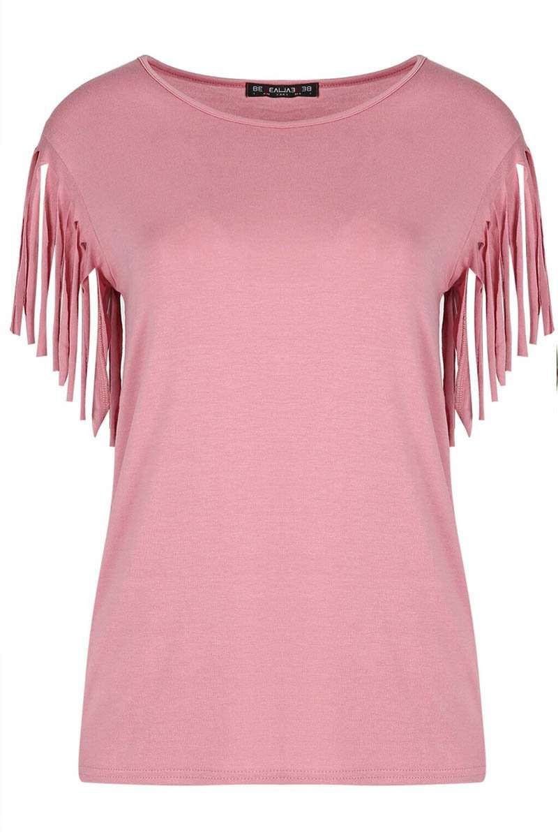 Black Fringe Sleeve Oversized Basic Tshirt - bejealous-com