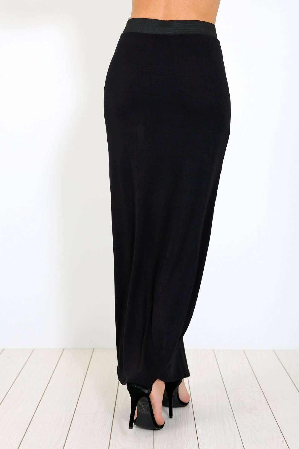 Black High Waisted Basic Jersey Maxi Skirt - bejealous-com