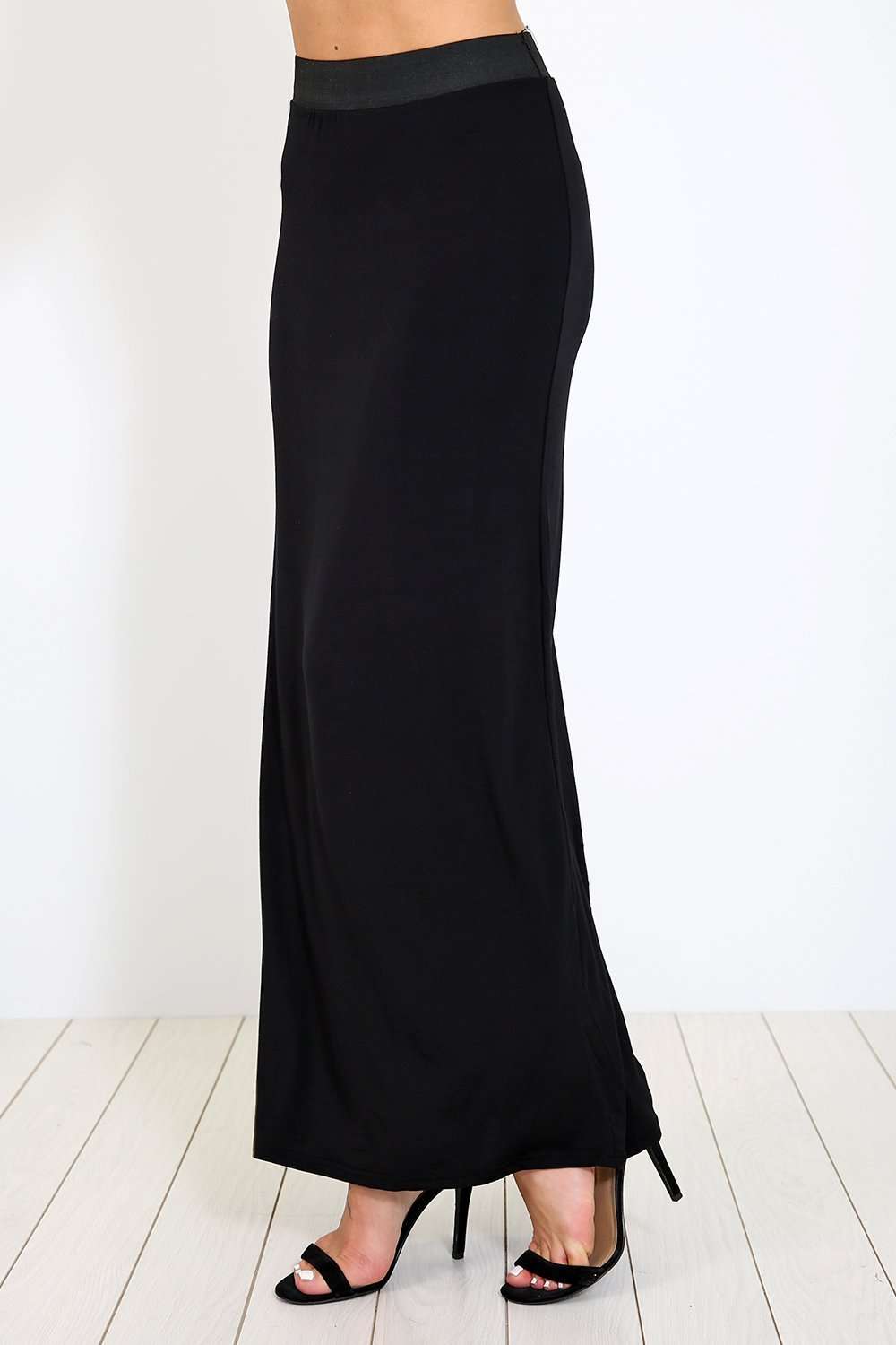 Black High Waisted Basic Jersey Maxi Skirt - bejealous-com