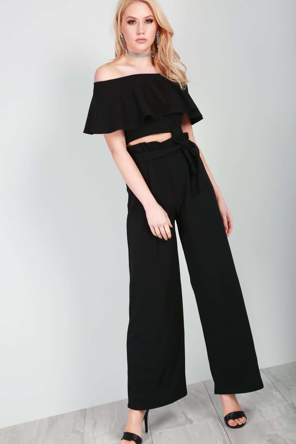 Black High Waisted Paper Bag Wide Leg Trousers - bejealous-com
