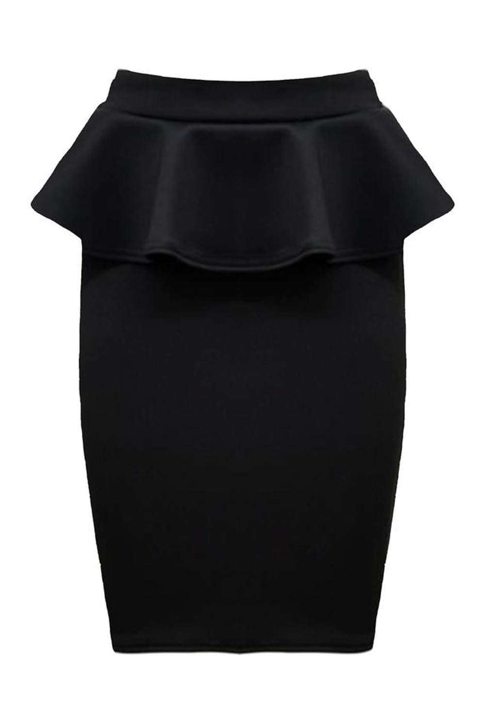 Black High Waisted Peplum Frill Midi Pencil Skirt - bejealous-com