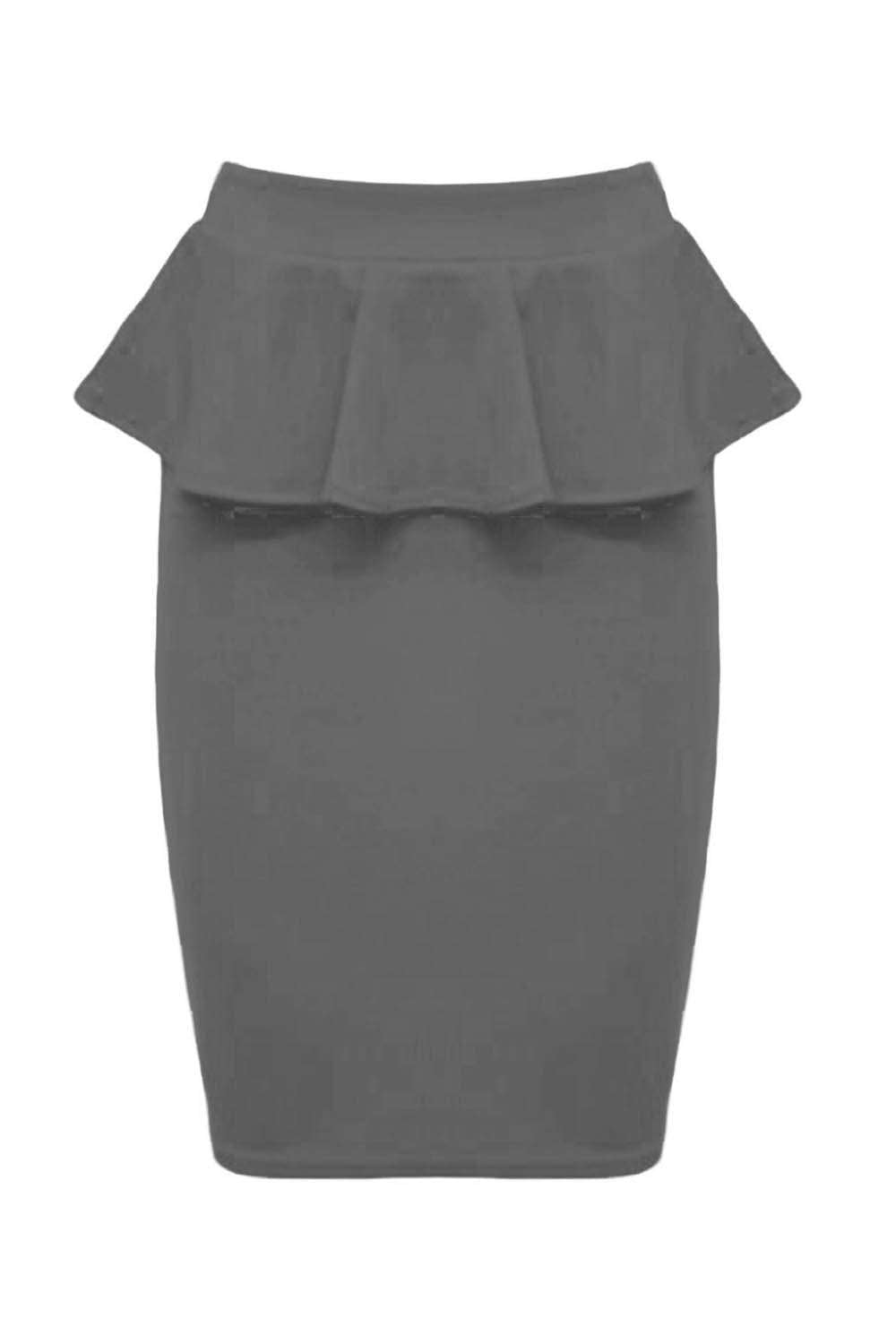 Black High Waisted Peplum Frill Midi Pencil Skirt - bejealous-com