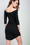 Black Long Sleeve Bardot Curve Hem Mini Dress - bejealous-com