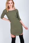 Black Long Sleeve Bardot Curve Hem Mini Dress - bejealous-com