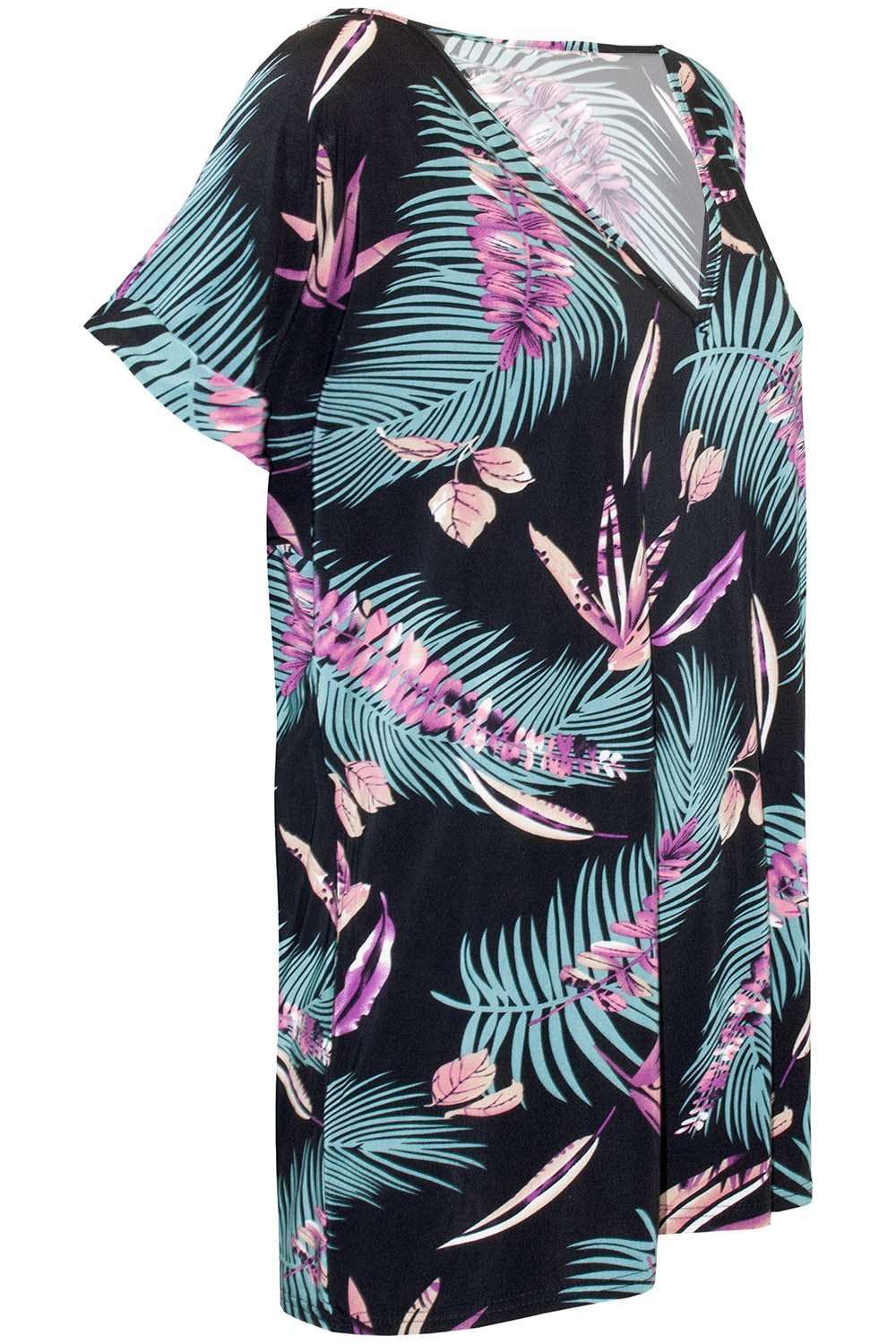 Green Leaf Oversize Tropical Print Roll Sleeve Tshirt - bejealous-com