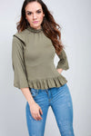 Black Ruffle Neck Cropped Frill Sleeve Top - bejealous-com