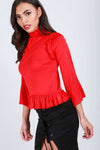 Black Ruffle Neck Cropped Frill Sleeve Top - bejealous-com