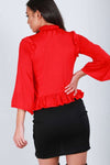 Black Ruffle Neck Cropped Frill Sleeve Top - bejealous-com