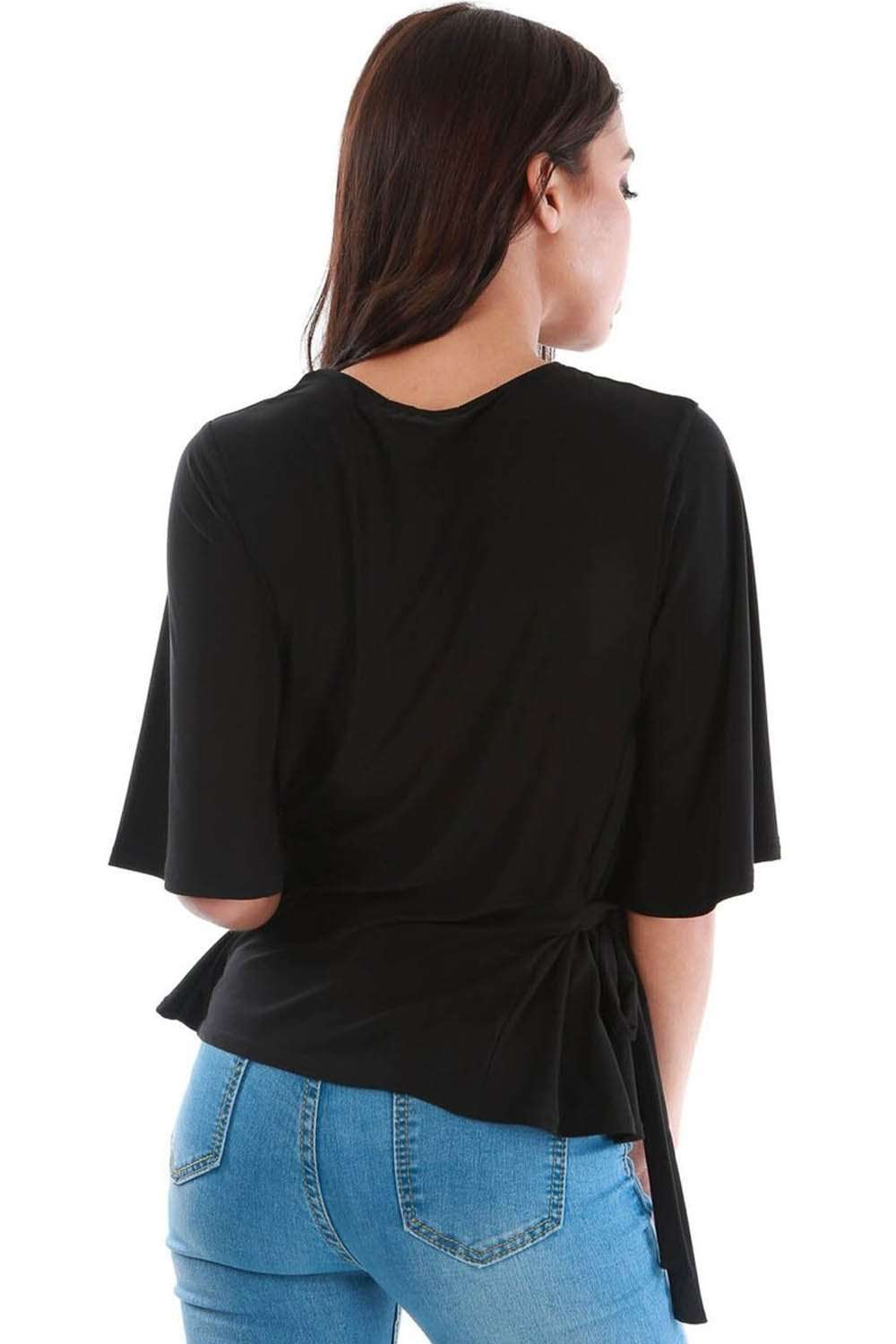 Black Slinky Draped Tie Side Loose Fit Top - bejealous-com