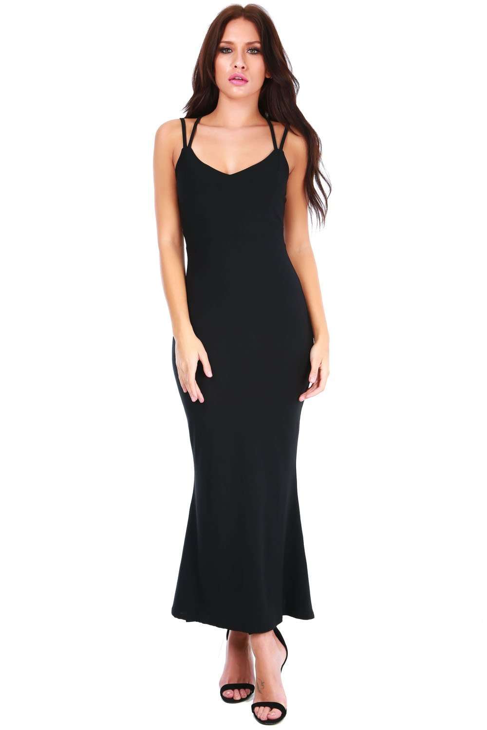 Black Strappy Racer Back Fishtail Maxi Dress - bejealous-com