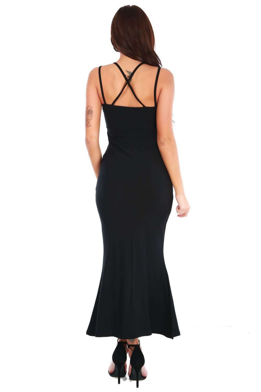 Black Strappy Racer Back Fishtail Maxi Dress - bejealous-com