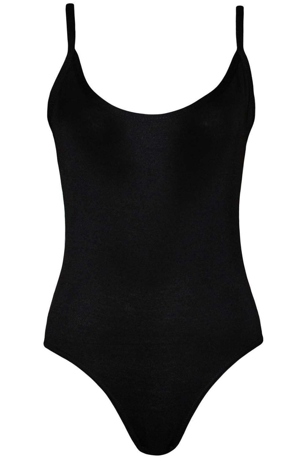 Black Strappy Stretch Basic Jersey Bodysuit - bejealous-com