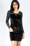 Black Velvet Bodycon Dress With Mesh Sleeves - bejealous-com