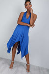 Blue Halterneck Hanky Hem Floaty Midi Dress - bejealous-com