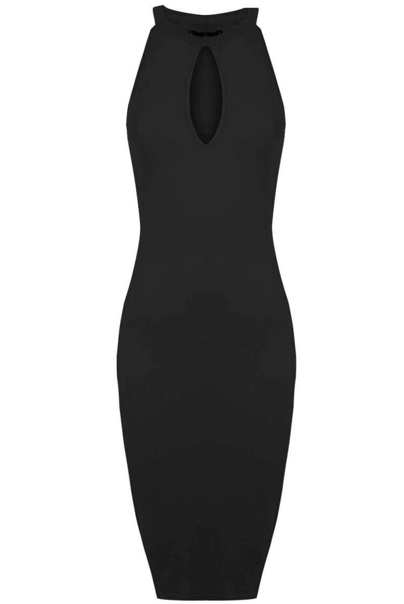 Blue Halterneck Keyhole Midi Bodycon Dress - bejealous-com