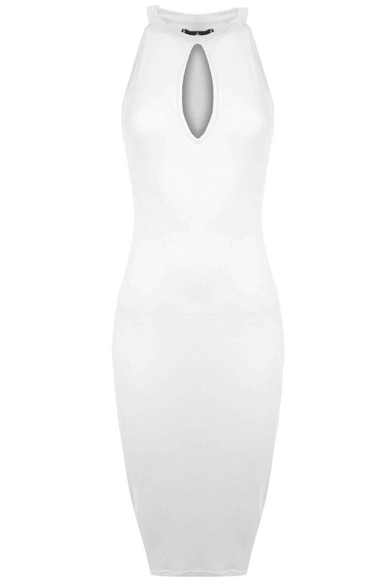 Blue Halterneck Keyhole Midi Bodycon Dress - bejealous-com