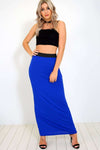 Blue High Waisted Basic Jersey Maxi Skirt - bejealous-com