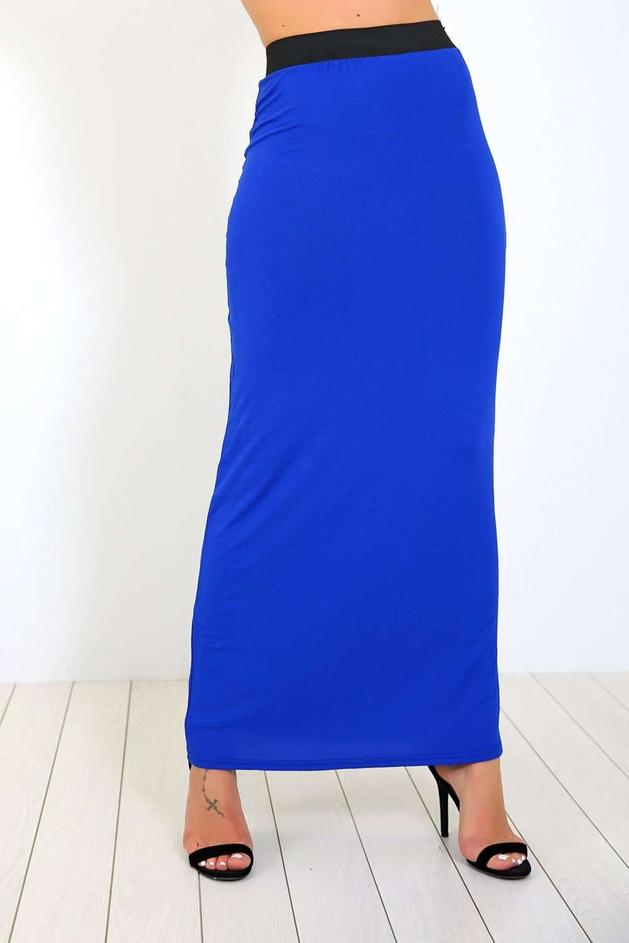 Blue High Waisted Basic Jersey Maxi Skirt - bejealous-com