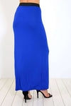 Blue High Waisted Basic Jersey Maxi Skirt - bejealous-com