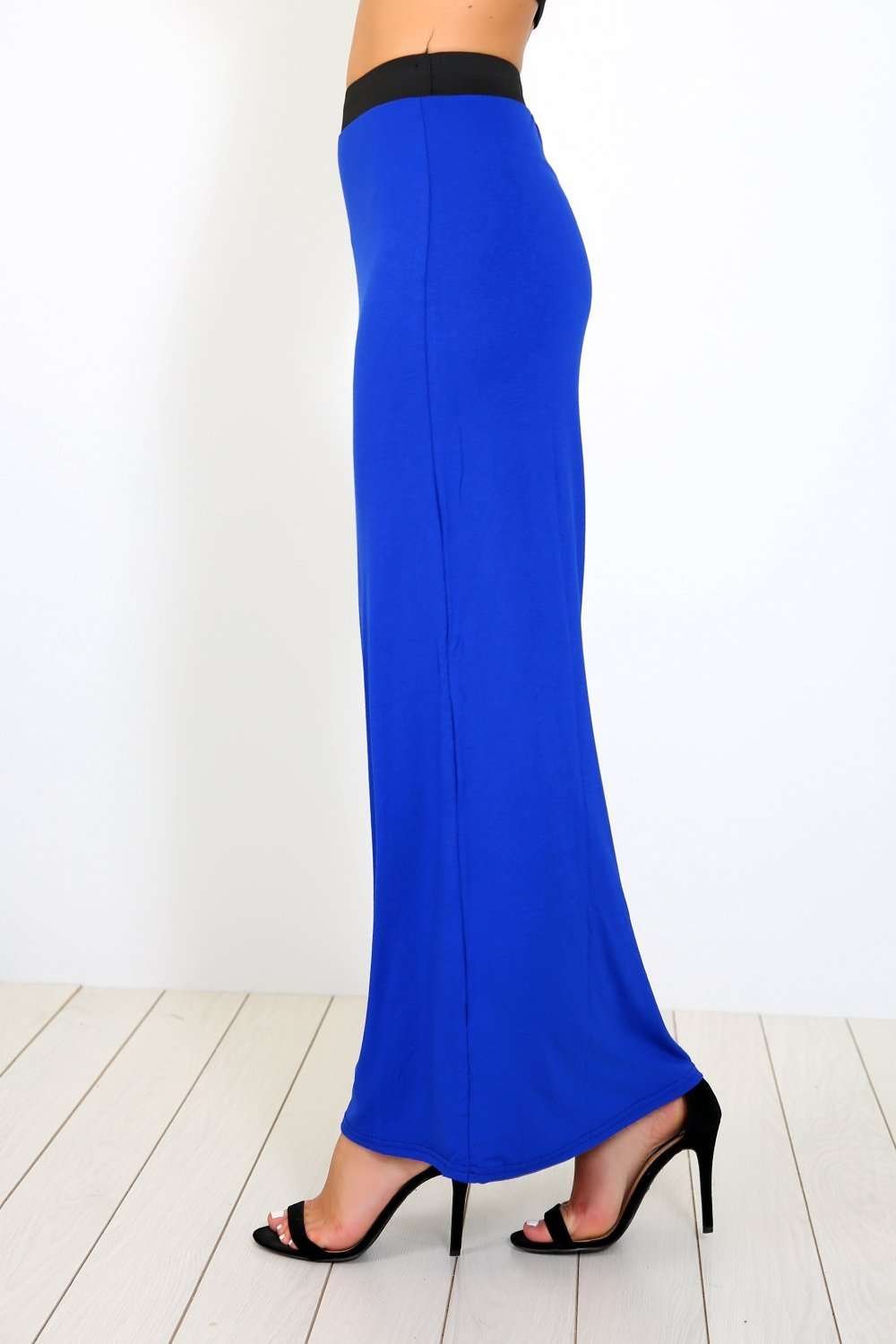Blue High Waisted Basic Jersey Maxi Skirt - bejealous-com